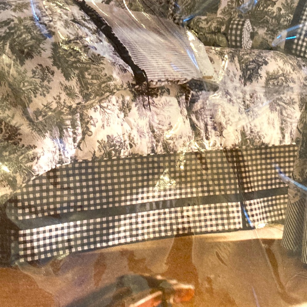New king bed skirt tailored black check